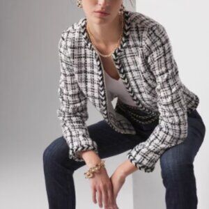 Cute and stylish White and Black Braided Trim Tweed Jacket WHBM NWT Size 4